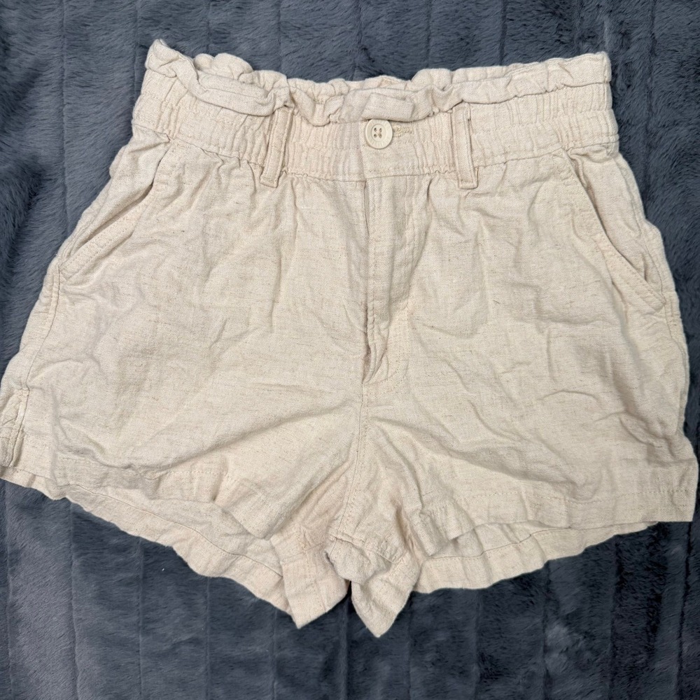 Hollister Ultra High Rise Soft Shorts Oatmeal Beige Linen Blend Paperbag XS